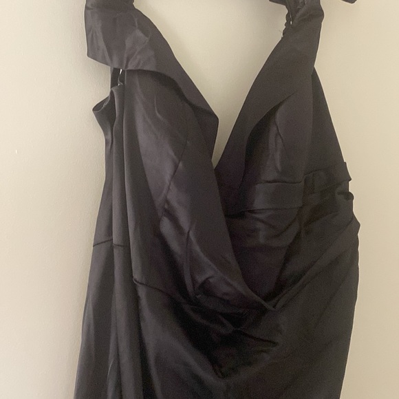 Black satin off the shoulder dress - Picture 3 of 4